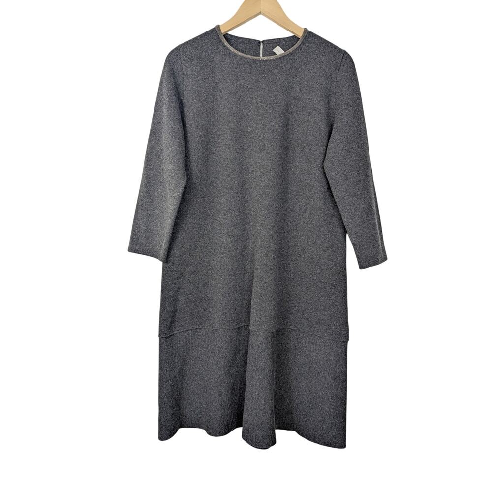 Fabiana Filippi Grey Wool Blend Ball Chain Neckline Shift Sweater Dress